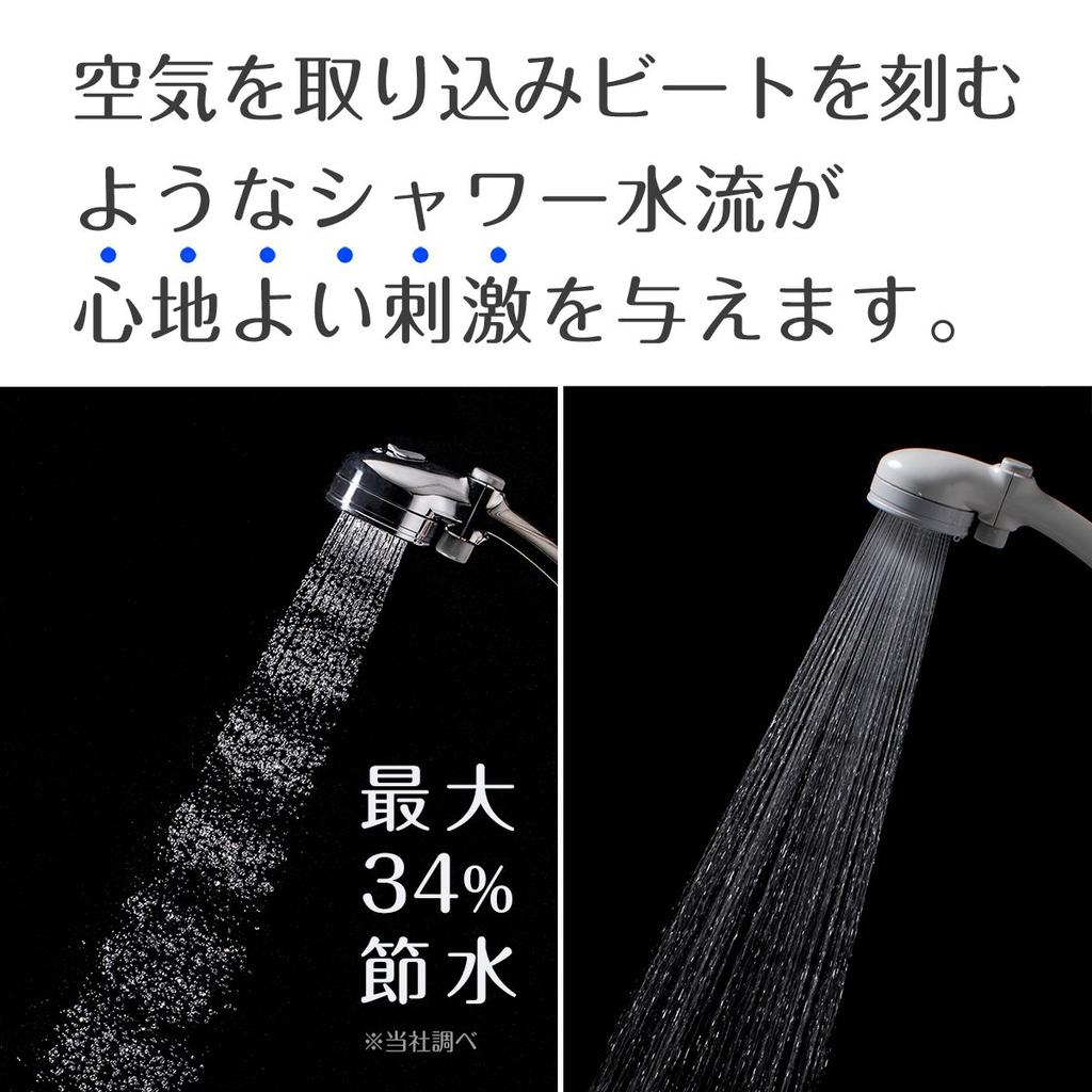 Takagi Air Beat Shower Pita Shower No Tools Easy JSB025BMAZ Water-Saving Head, Plated, Hand-Stop Function, Required, Installation,
