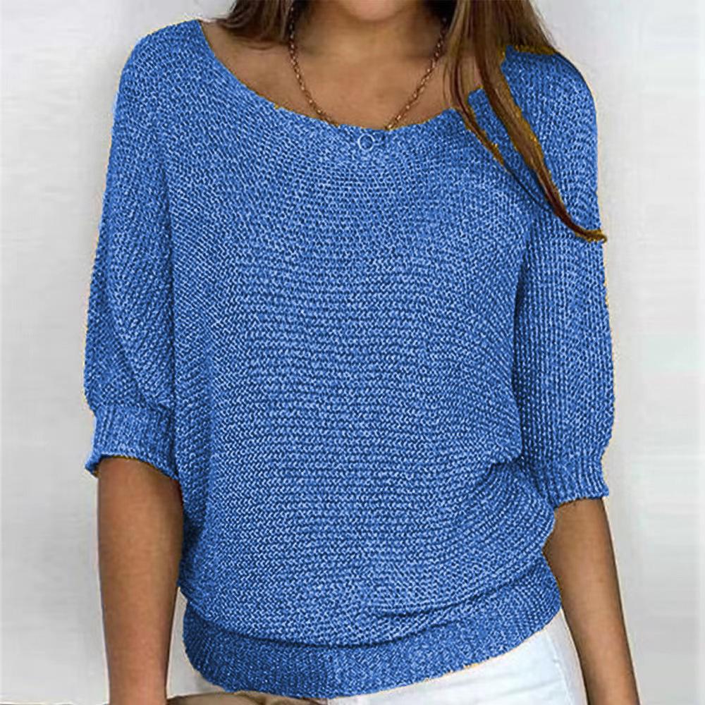 2026 Women's Solid Color Round Neck Knitwear Three-Quarter Sleeve Top