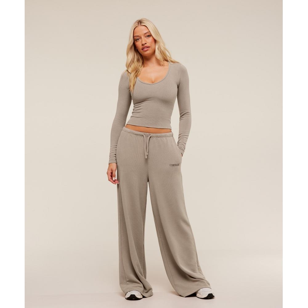 Gymshark Waffle Long Sleeve Top Lifestyle Brown B2c8p Nc0s