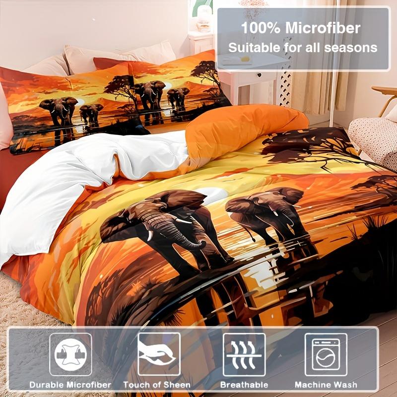 3-teiliges Set aus zwei Elefanten-Daunenbettbezügen, 3D-Digitaldruck-Bettwäscheset, weiches und bequemes, atmungsaktives Bettwäscheset für das Schlafzimmer