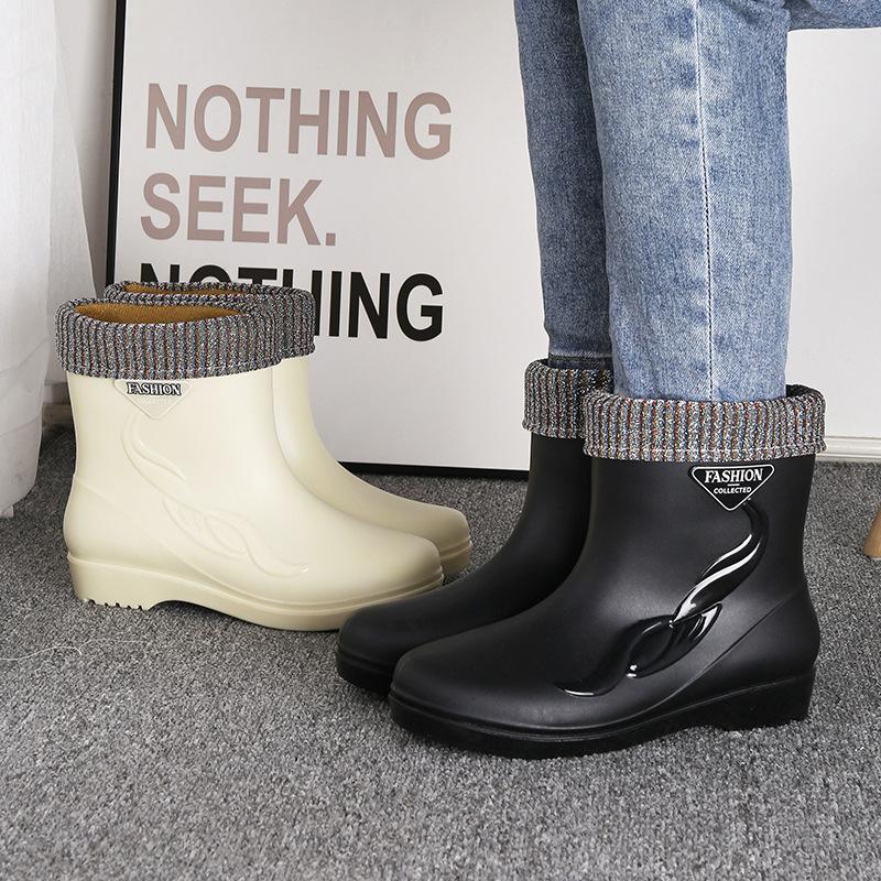 Water shoes medium and short tube waterproof rain shoes women's new adult warm and non-slip middle-aged and elderly rain boots