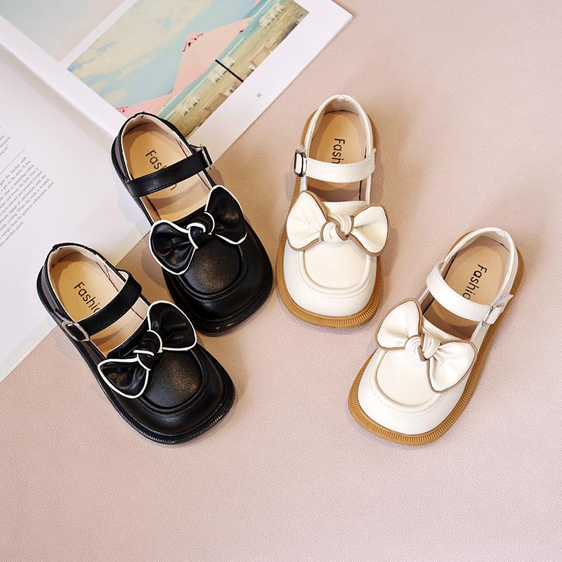 Moda Bambini Scarpe in Pelle da Ragazza Versatile Fiocco Semplice Antiscivolo Scarpe Casual per Bambini Mocassini Stile Coreano Ballerine con Abbinamento Colori