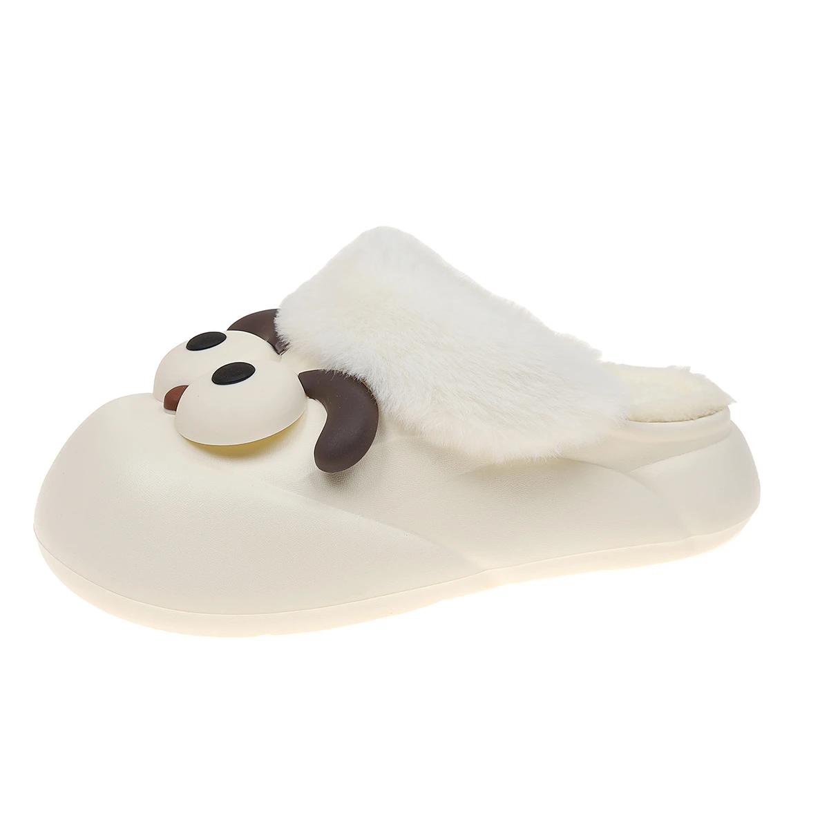 

Зимние съемные декоративные женские шерстяные кожаные туфли 2024 года с противоскользящей подошвой и теплыми удобными тапочками Baotou для женщин 40-41 покинуть белый