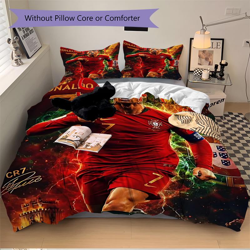 Ronaldo Portugal Soccer Legend Print 3Pcs Bedding Set,Duvet Cover with 2 Bedro,Pillowcase Home Birthday Gift