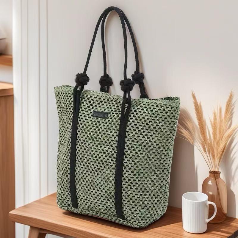 

China Knot Large-capacity Woven Bag Single Shoulder Straw Handbag Commuter Tote Vacation Style Beach