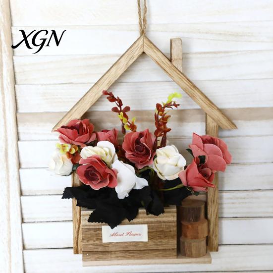 Rustic Home Wall Decoration Wooden Planter, Creative Hanging Flower Pot Basket for Indoor Plants Decorative Faux Flowers, Decor Living Room