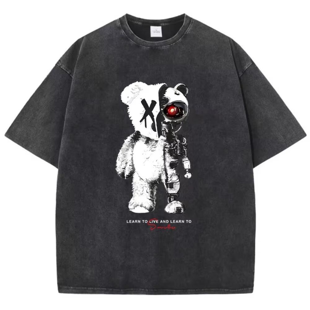 

Футболки с принтом «Мультяшный медведь», повседневные, дышащие, уличные, летние, свободные, хлопковые футболки для мужчин S