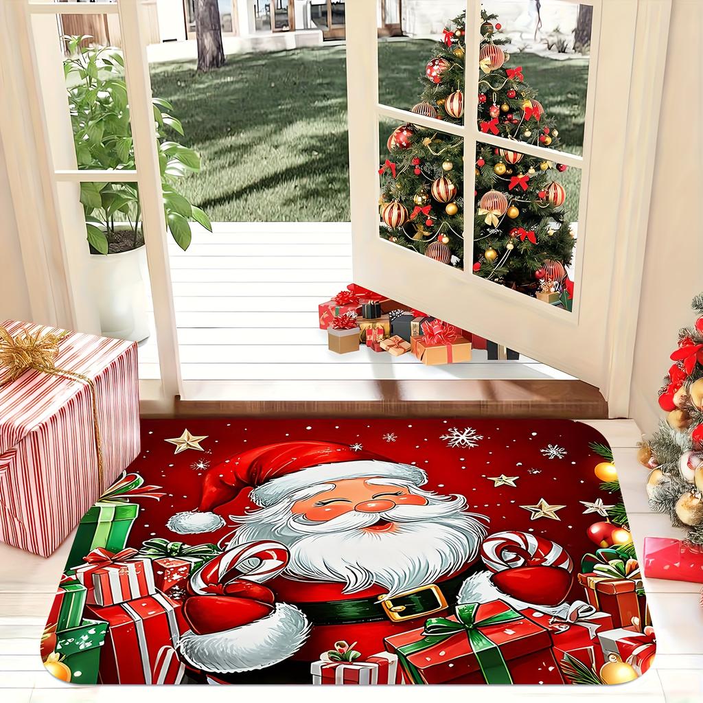 1 Pezzo Tappetino di Natale con Motivo di Babbo Natale per Soggiorno, Camera da Letto, Ingresso, Decorazione Natalizia Interna ed Esterna, Tappetino di Benvenuto per la Casa