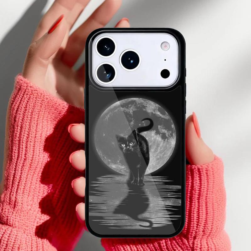 Anime Moon Cat Phone Case for iPhone 17 16 15 14 13 Pro Max Back Cover for 12 11 Pro Coque