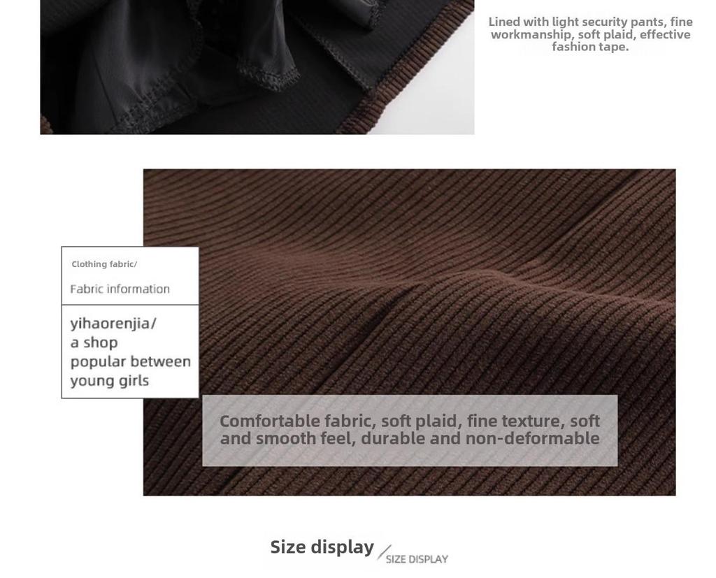 2023 Autumn/Winter Women's High Waist Corduroy A-Line Skirt - Slim Fit, Retro Korean Style, Anti-Exposure Design