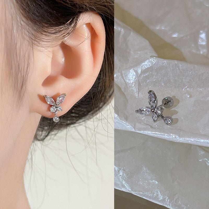 Ear-Caring Ear Bone Stud Flash Zircon Delicate Earrings Female Fancy Titanium Steel Sleep No Need to Take off Earrings Delicate Earrings