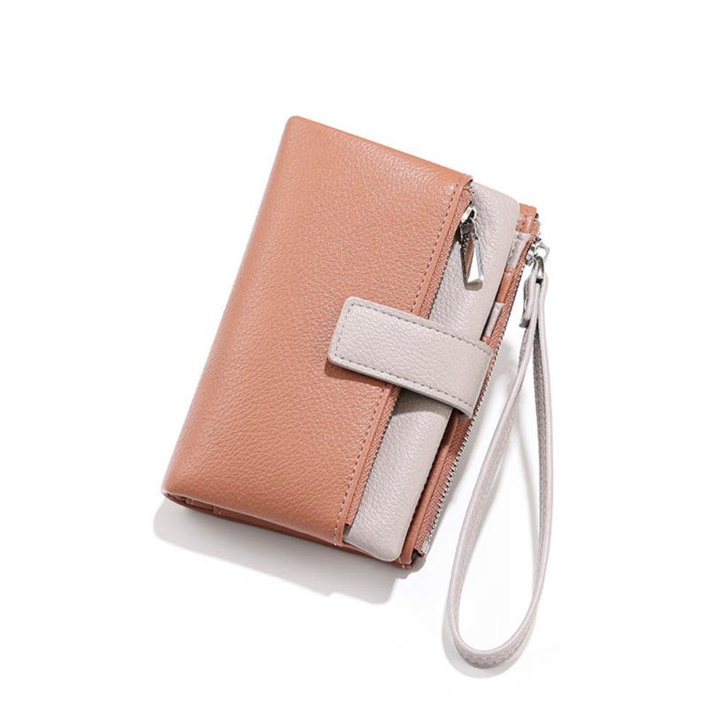 

PU Leather Ladies Clutch Wallet Two-Fold Large Capacity Women Short Wallet Ultra-Light Color Splicing Card Holder INS Style розовый