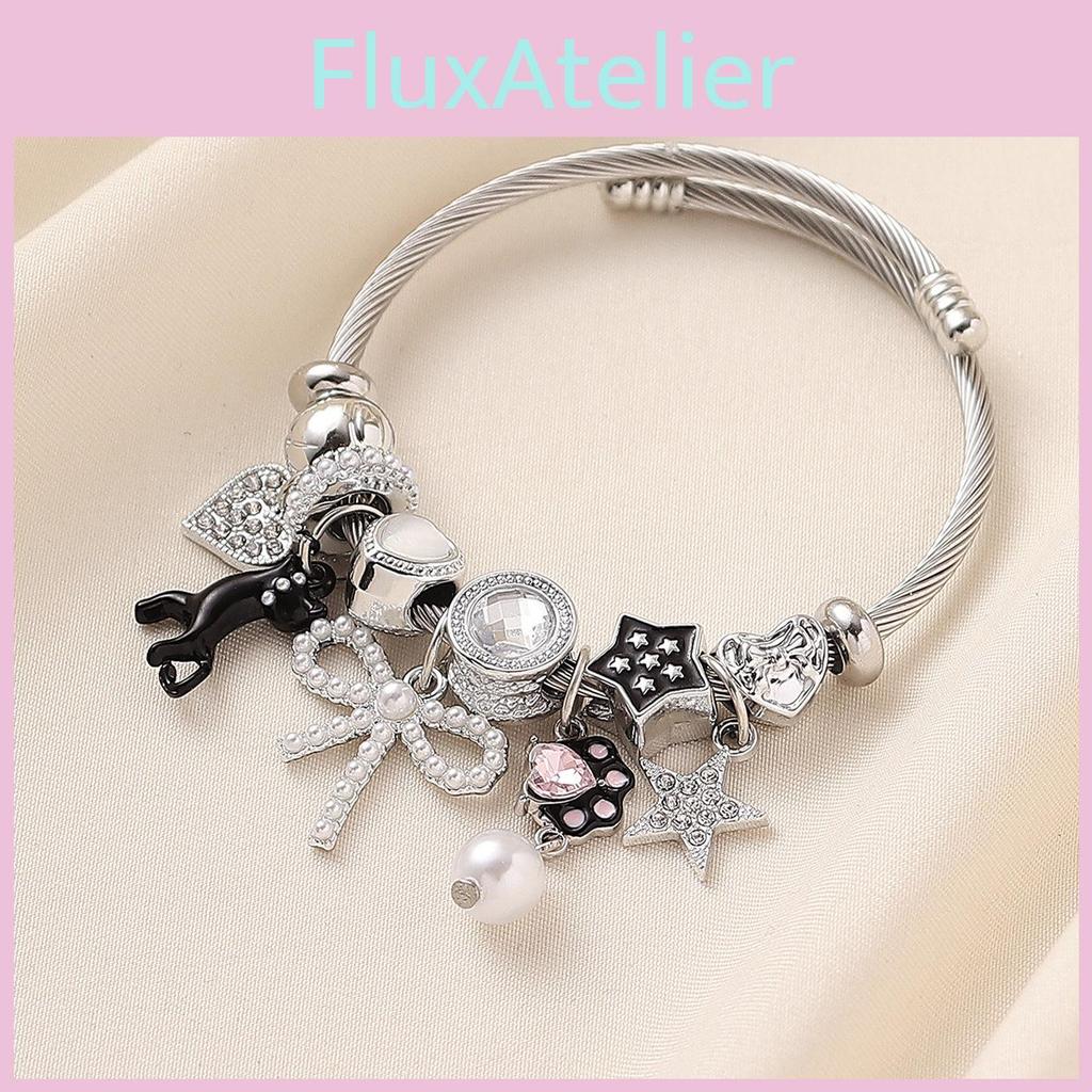 Stainless Steel Cat Bowknot Star Charm Bracelet For Fashion Casual Wear