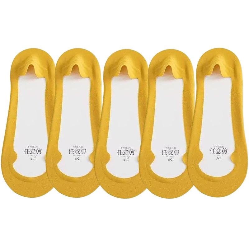 1/5pairs Fashion Women Solid Color Thin Boat Sock Summer Invisible Non Slip Absorbing Short Sock Breathable Soft Ice Silk Sock