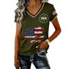 Womens V Neck Short Sleeve Pullover T Shirt with USA Independence Day Print Casual Loose Fit Top for Summer Daily Wear