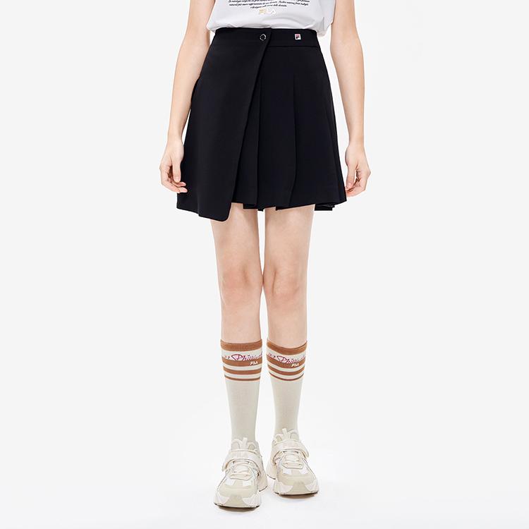 Fila Sports Lifestyle Solid Color Pleated Woven Skirt Comfortable Casual Mini Skirt Women Skirts Black F11W238310F-BK