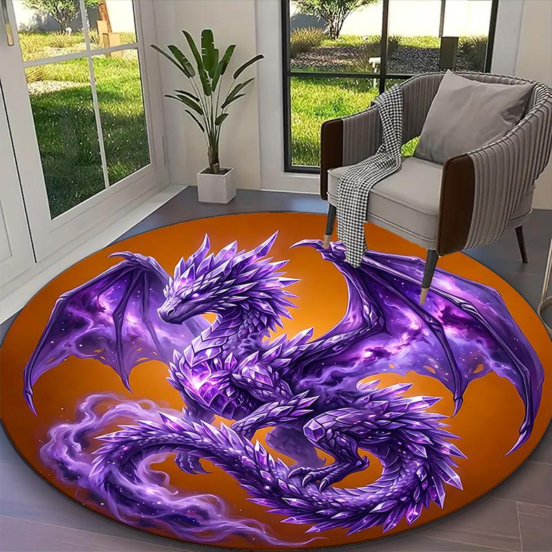 [Dark Red Dragon Skull Printed Carpet] Durable Home and Office Round Rug, Kitchen Farmhouse Decorative Floor Mat
