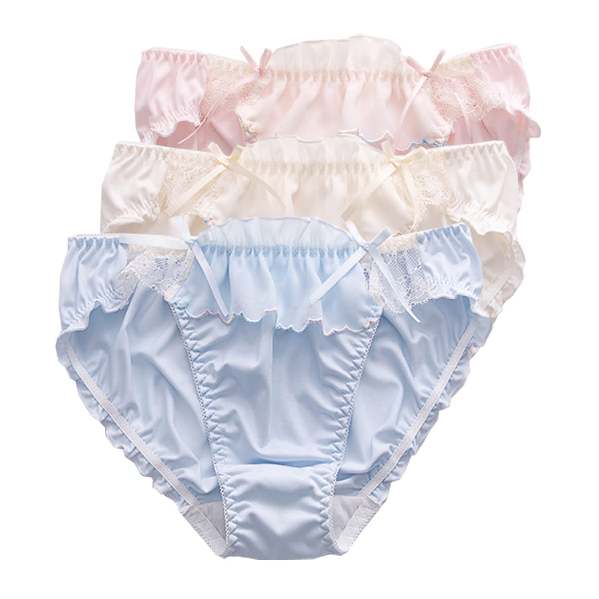 

LIUXU Satin Underwear Rayon Student Plus Regular Size and Set, 3-Piece Set, Fabric, Women s Panties, Panties, White, Sizes, Cute, Breathable, (XL,