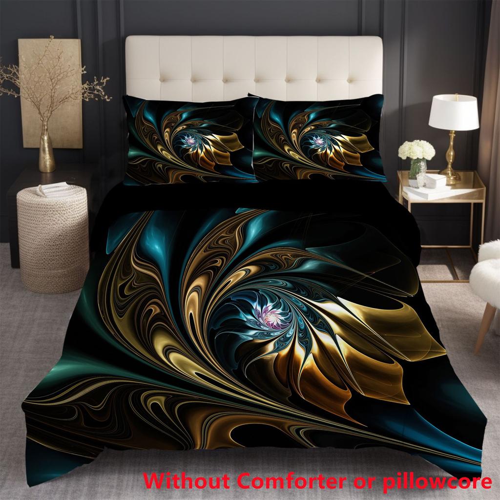 Water Wave Colorful Kit Washed 3D Printing Digital Flower Quilt Set Three-Piece Breathable