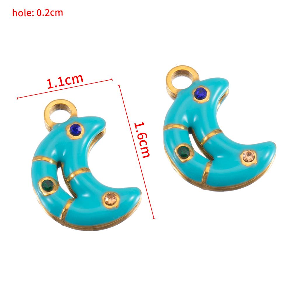 5pcs 2pcs Color Enamel Heart Moon Charm Stainless Steel Crystal Beads Earrings Pendant DIY Jewelry Making Necklace Accessories