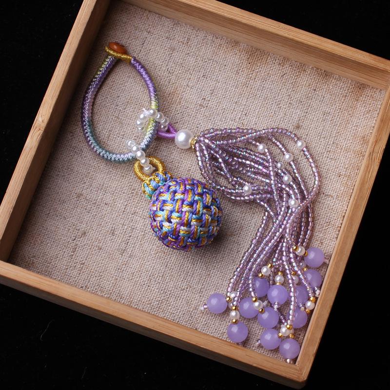 Number 16 Handmade Tassel Accessory with Ball Charm, Pearl, and Spinel Details.