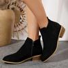 Plus-size Shoes and Ankle Boots, Pointed Side Zipper Mid-heel Chunky-heeled
