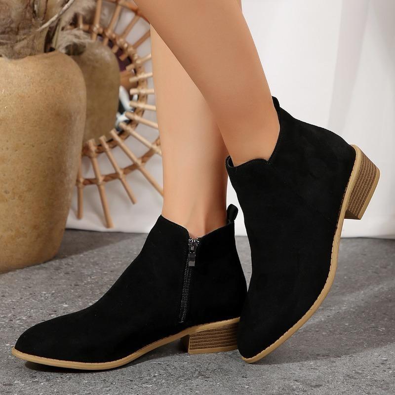 Plus-size Shoes and Ankle Boots, Pointed Side Zipper Mid-heel Chunky-heeled