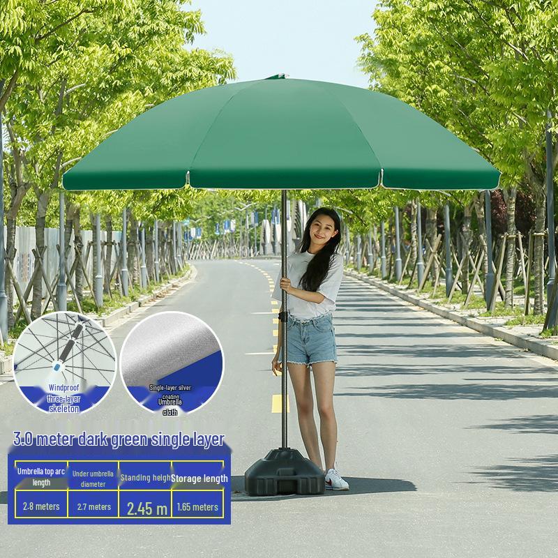Großer Outdoor-Gewerbeschirm mit Doppelrippen - Sonnenschirm für Sonne, Werbung und Standnutzung