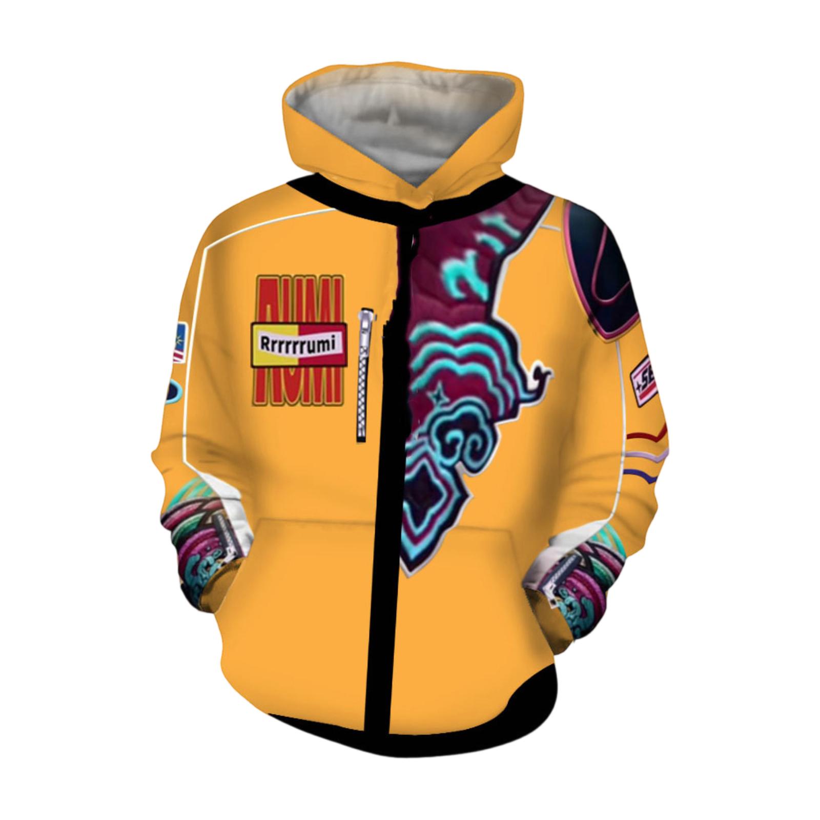 Men s Colorful Graphic Print Zip-Up Hoodie, Casual Long Sleeve Drawstring Hooded Sweatshirt Jacket, Soft Comfortable Outerwear for Everyday Wear 150 оранжевый