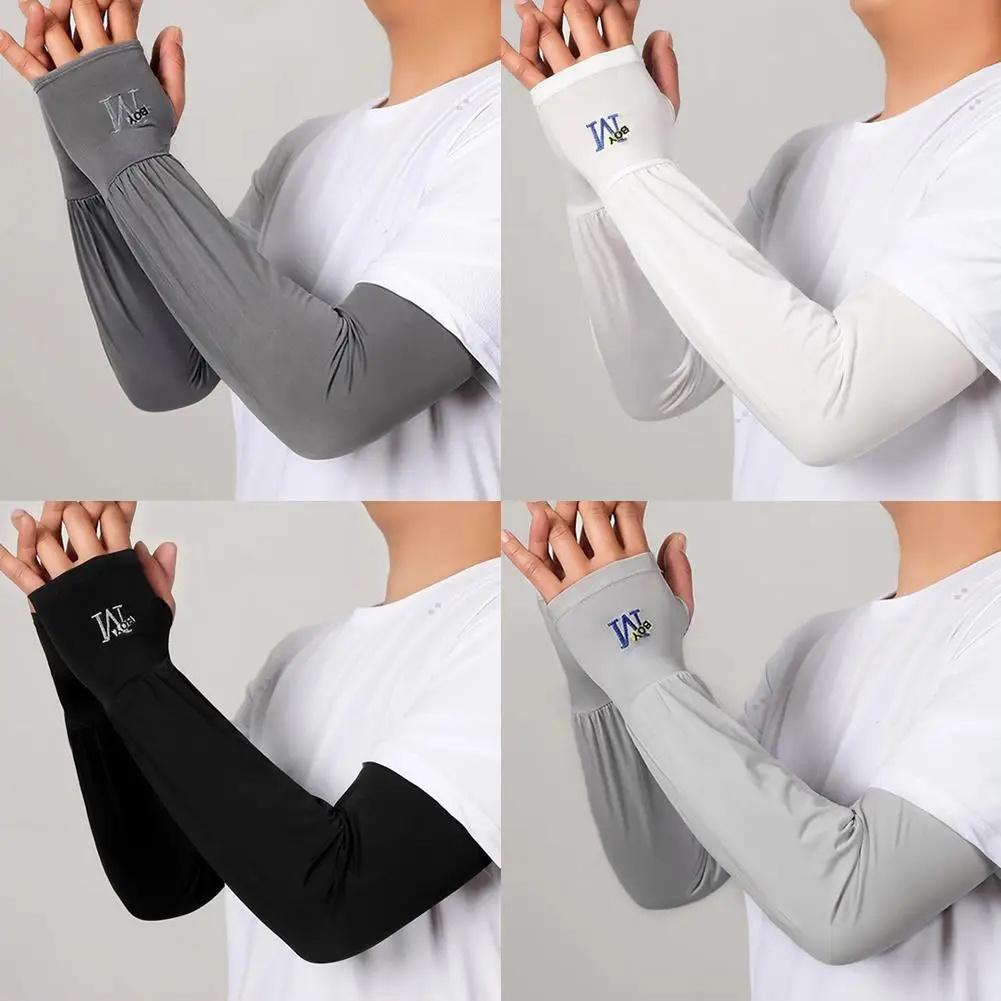 Men Long Half Finger Gloves Arm Sleeves Sun UV Protection Ice Cool Arm Cover For Cycling Fishing Climbing Sport