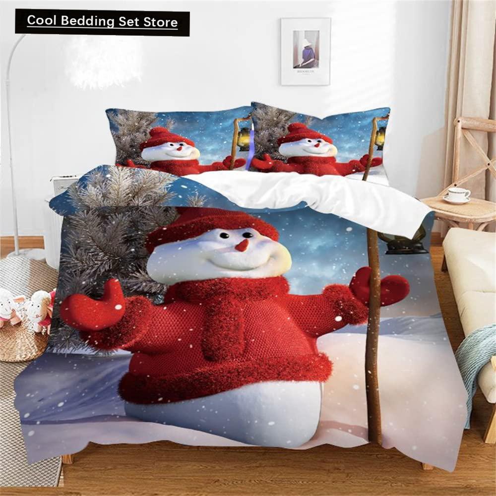Weihnachten Schneemann König Königin Bettbezug Kinder Cartoon Bettdeckenbezug Weiß Winter Schneeflocke Bettwäsche Set Polyester Bettdeckenbezug