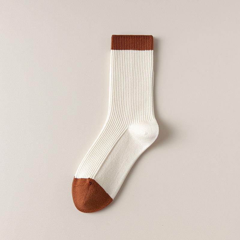 5 Pairs of Female Autumn and Winter Sweat Absorbing Deodorizing Fashion Color Collision Boneless Soft Tube Socks
