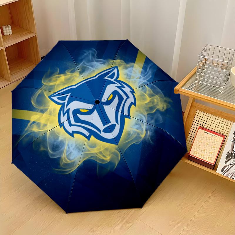 Warrington Wolves Print Auto 8?Ribs Folding Umbrella Wind Resistant Lightweight Automatic Umbrella For Daily Travel