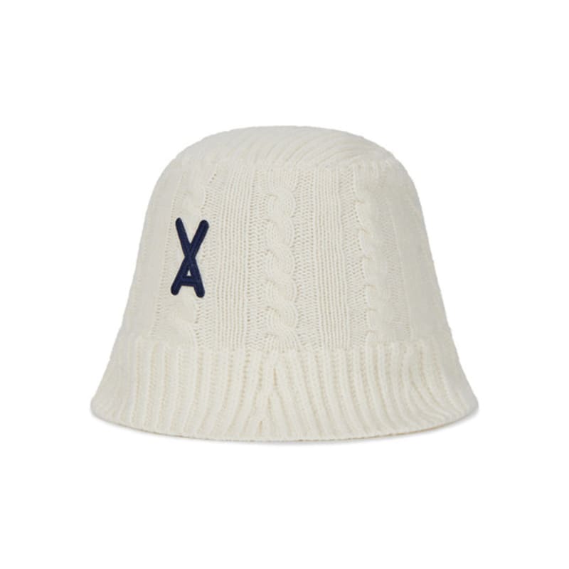 VARZAR VA Applique Cable Knit Bucket Hat Ivory