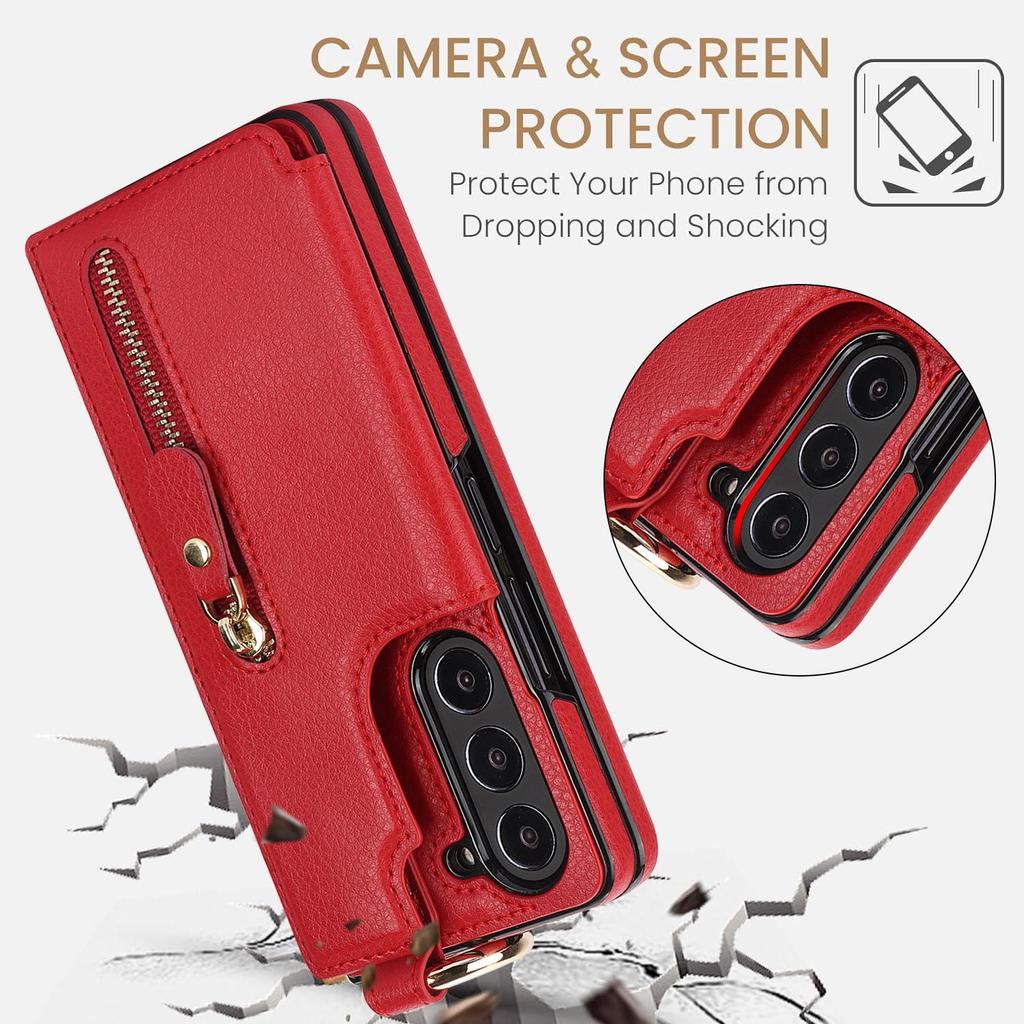 Samsung Z Fold7/Fold6 Zipper Leather Phone Case with Ring Wallet