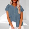 Women's Fashionable Loose-Fit Casual Shirt Button-Up Short-Sleeve Cotton-Linen Blend Top