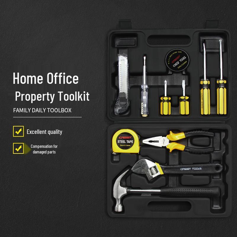 Household Repair Tool Set - Includes Pliers, Hammer, Wrench, and Combination Box