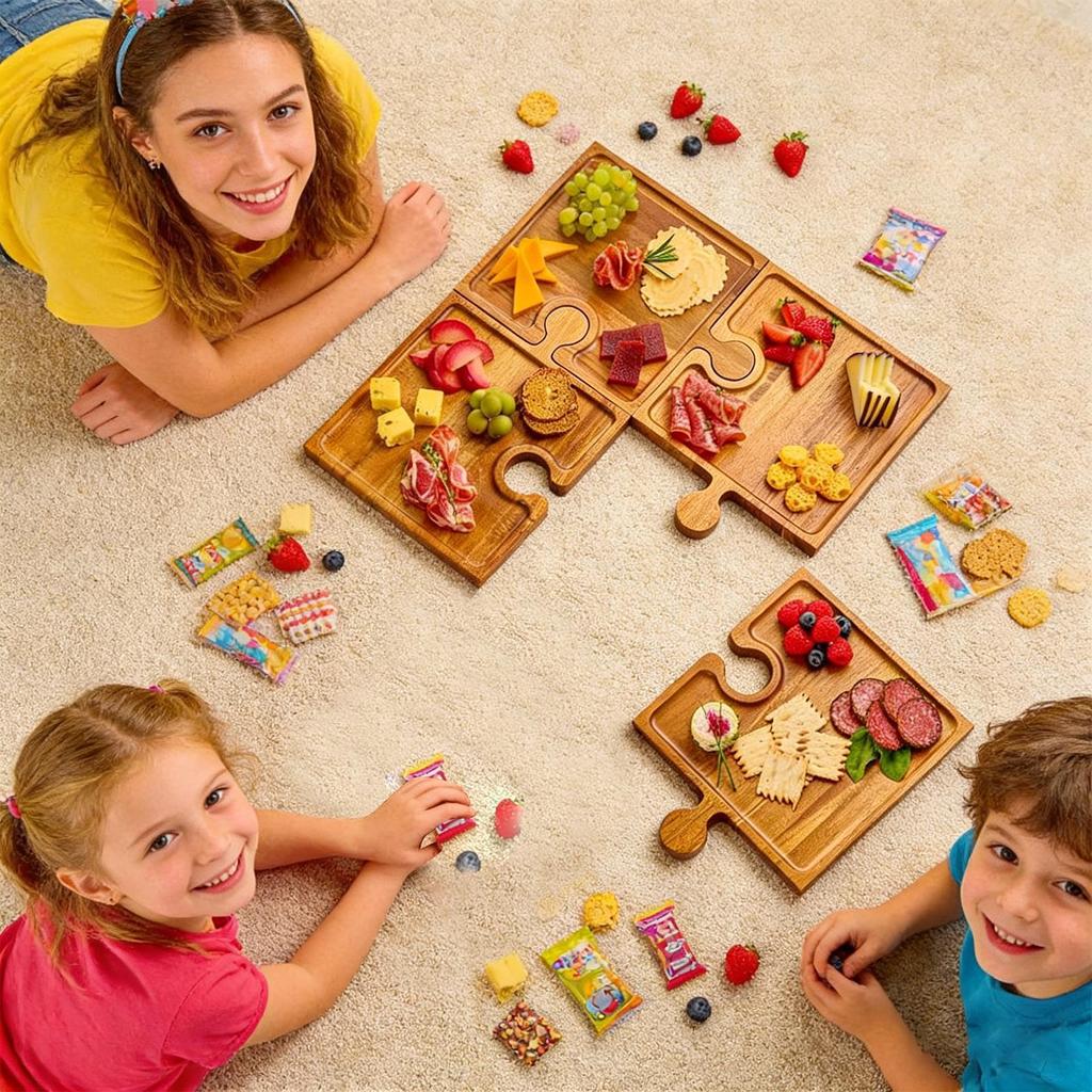Puzzle Food Display Tray Wooden Charcuterie Board Snack Serving Tray Food Platter Appetizer Board For Meat Fruit Cheese Snack