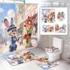 Disney Zootopia Movie Bathroom Accessories Set, 4 Pieces Waterproof Polyester Shower Curtain with Rings, Trendy Decor