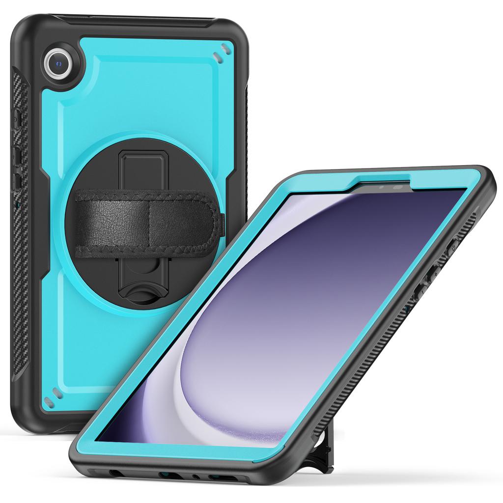 Do Samsunga Galaxy Tab A9 (SM-X110/X115/X117) Etui Obrotowa Podpórka PC+TPE Wstrząsoodporne Etui na Tablet z Paskiem na Rękę