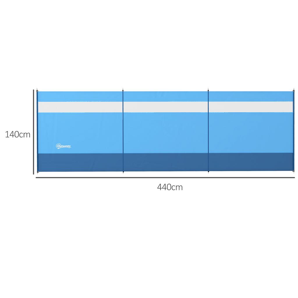 Camping Windbreaker With Clear Windows Carry Bag And Steel Poles For Beach Caravan Campervan 440 X 140cm Blue