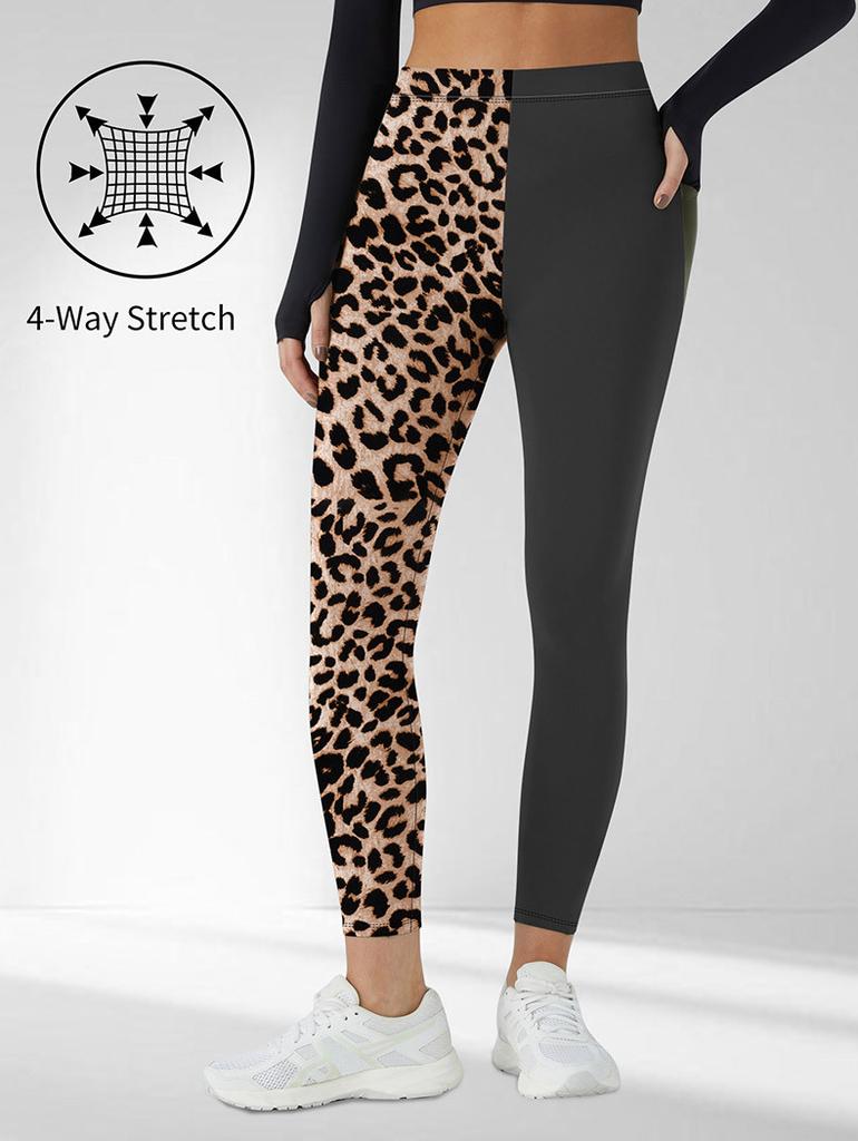 Pocket Style High-Waisted Yoga Pants Women's Leopard Print Fitness High-Stretch Butt-Lifting Sports Leggings