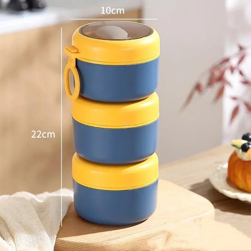 Stainless steel 3-layer Soup Cup Lunch Container Set 3 Separate Stackable Lunch Box with Spoon Food Containers for Adults Kids