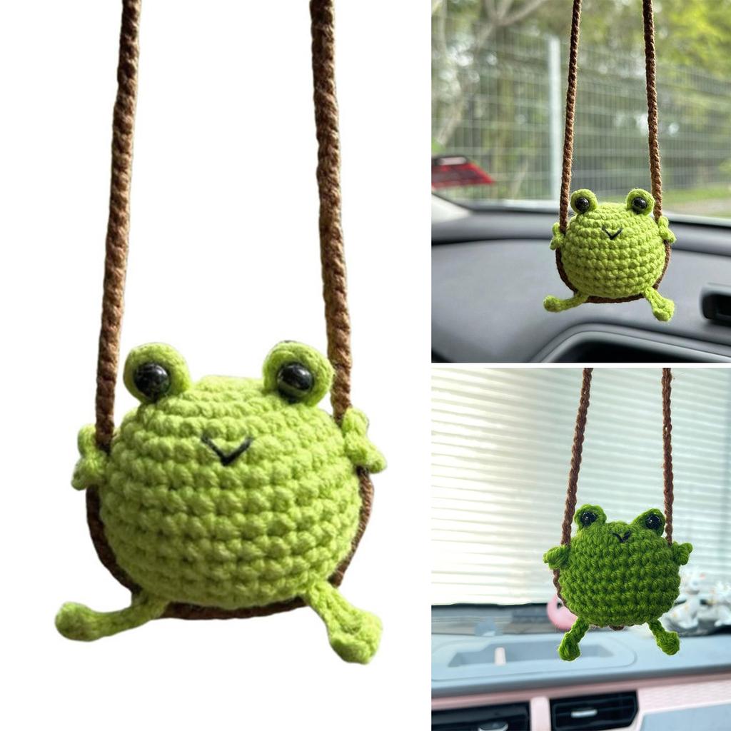 Handmade Frog Crochet Ornament Automotive Pendant Interior Decors Knitted Frog Car Mirror Hanging Accessory for Mirror