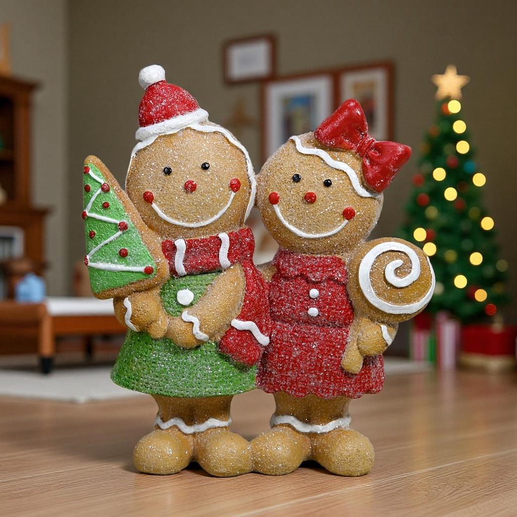Couple Christmas Gingerbread Man Decoration Resin Gingerbread Man Ornament Christmas Party Home Decoration Gift