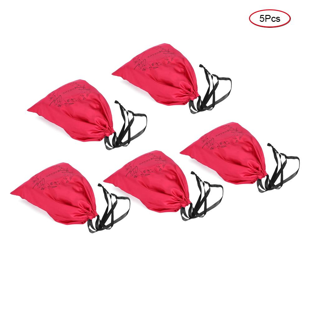 5 Stück Multifunktionale Polyester-Kordelzugbeutel zur Aufbewahrung von Schmuck, Unterwäsche, Kosmetika, Parfüm Rot