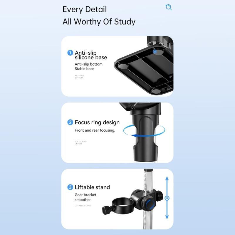 Digital Microscope 1080P 1000X Microscope USB Microscope Magnifier 4.3inch Screen for Repair Soldering Adult/Children