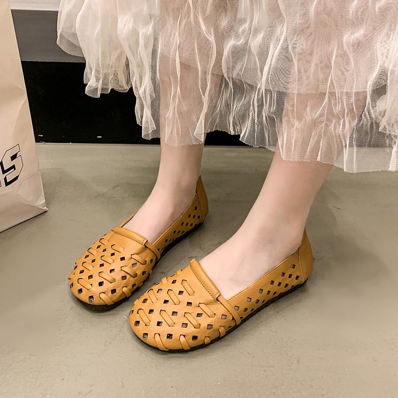 Fashion Latest Summer Hollow Out Flats Woman Affordable Woven  Shoes for Women Slip On Summer Driving Loafers Ladies Daily Shoe