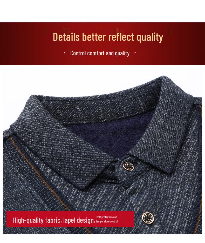 Middle-aged & Elderly Men's Thickened Velvet Knit Sweater Faux Two-Piece
