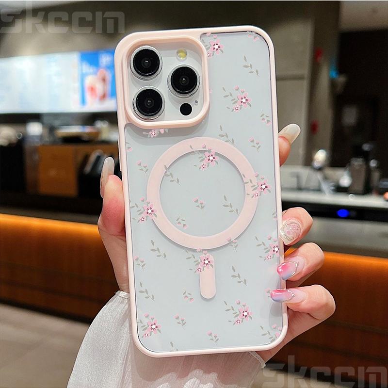 Flower Transparent Case For iPhone 16E 16 15 14 13 11 12 Pro Max Plus X XS Max XR Magsafe Magnetic Wireless Charge Phone Cover